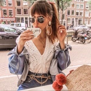 Zara eyelet embroidered top short sleeve blouse